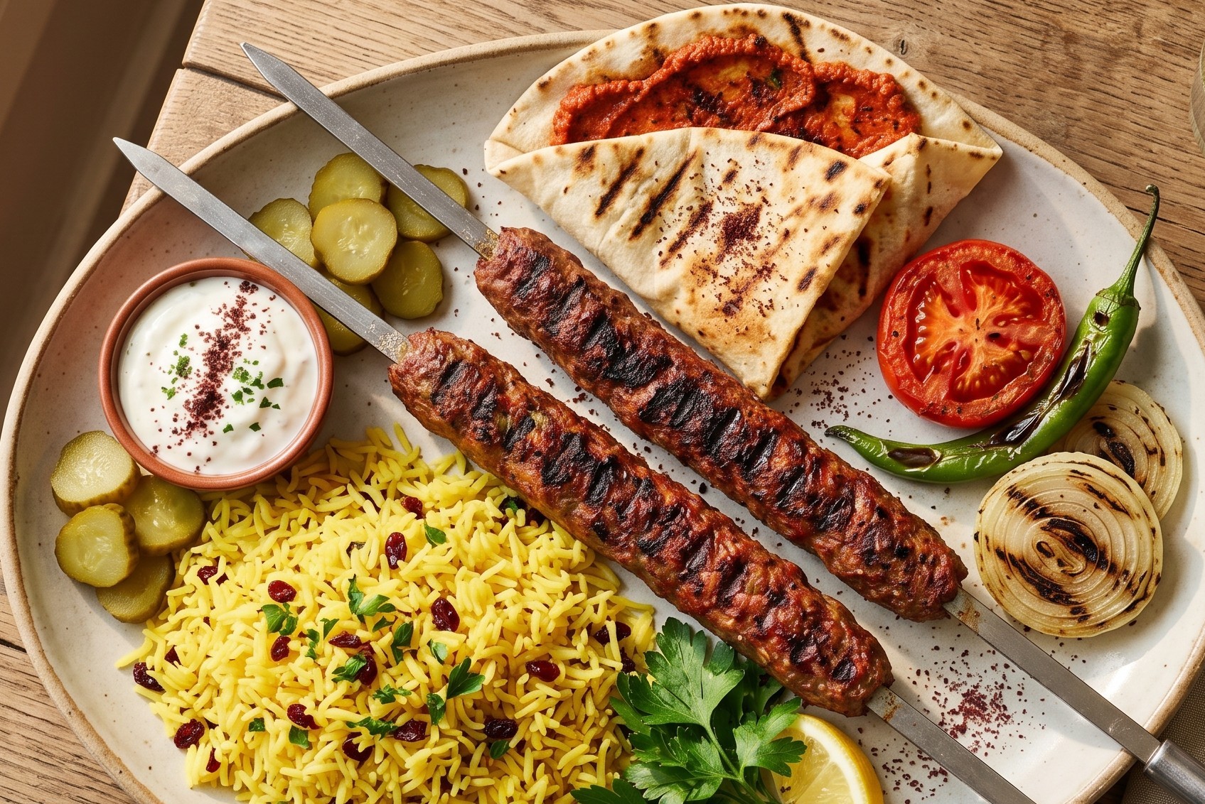 Kalfsvlees syrische kebab - 2 spiezen Kalfsvlees syrische kebab - 2 spiezen
